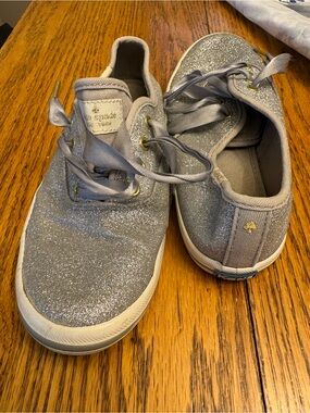 kate spade Silver Glitter Kids Sneakers with Satin Laces
